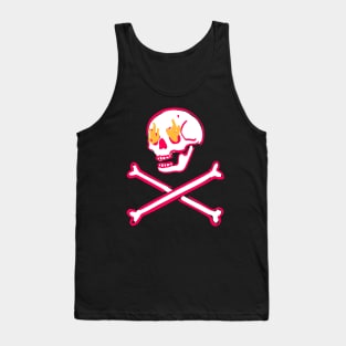 Pink Skull Fire Eyes Skeleton Vaporwave with crossed Bones Tank Top